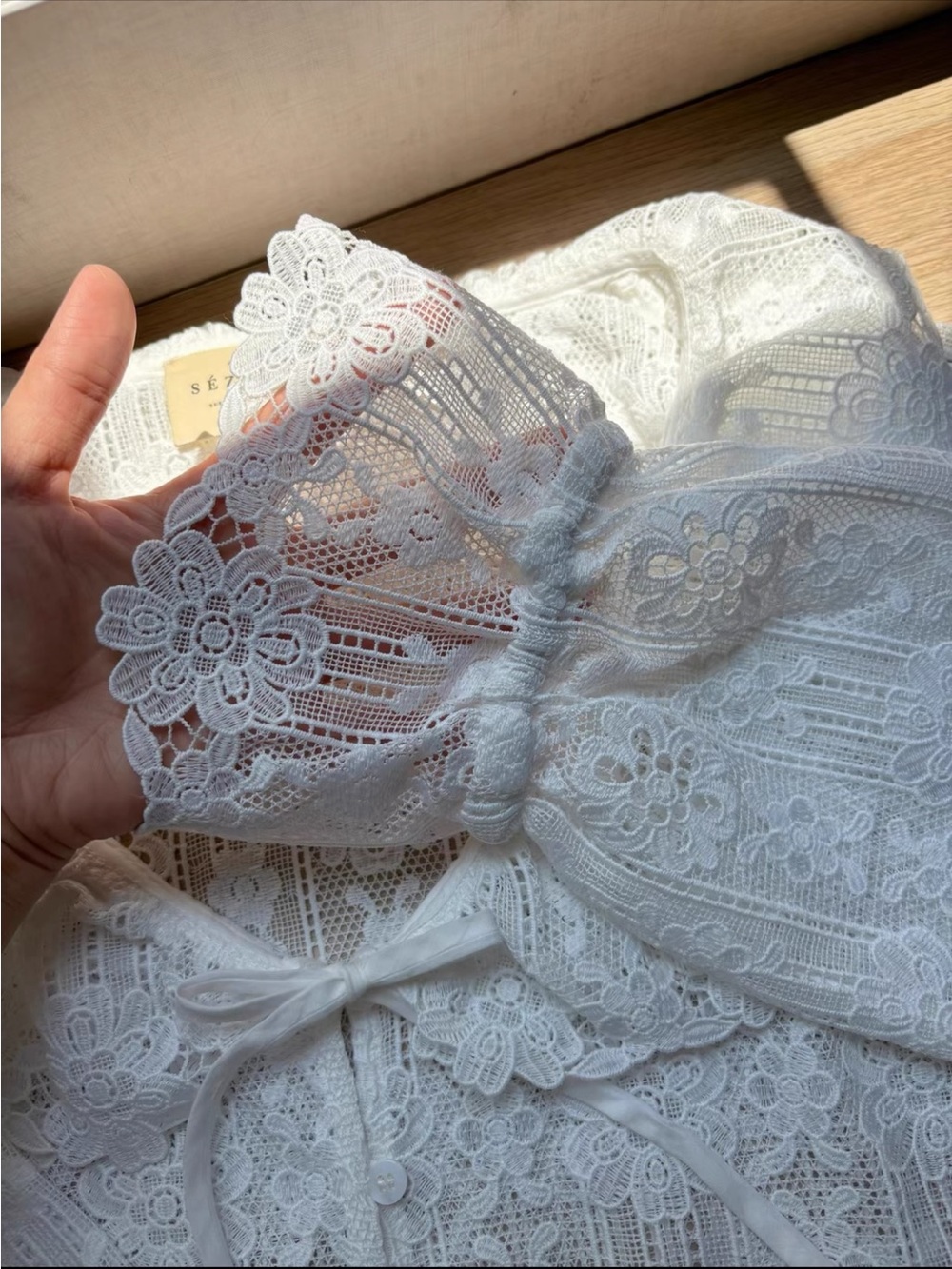 SEZANE MARIELE SHIRT Lace Ruffle V-Neck Blouse, S M L - Picture 6 of 8